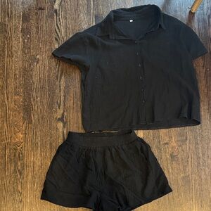 Xirena Like Black Button-Up Shirt and Shorts Set